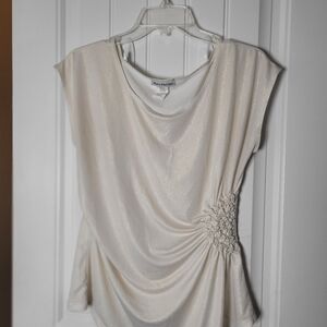 Bleeker and McDougal Shimmery Cream Draped Short-Sleeve Top with Side Ruching
